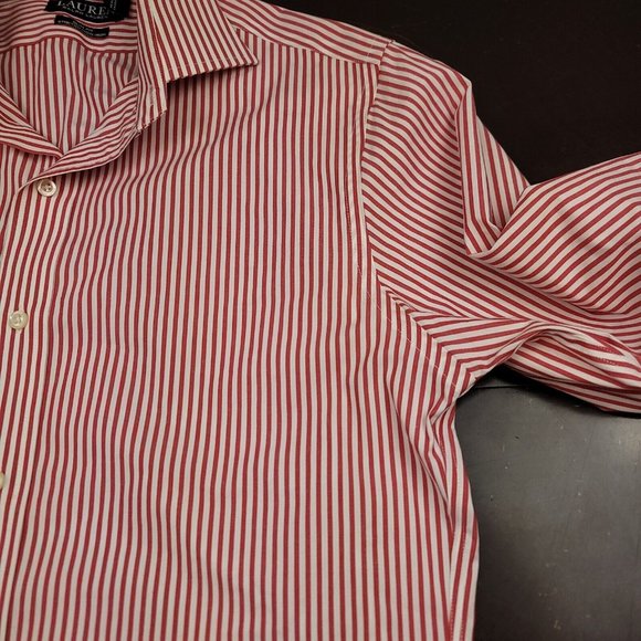 Ralph Lauren Mens 15 32/33 Shirt Black Label Button Up Red Stripe Slim Festive - Picture 5 of 11